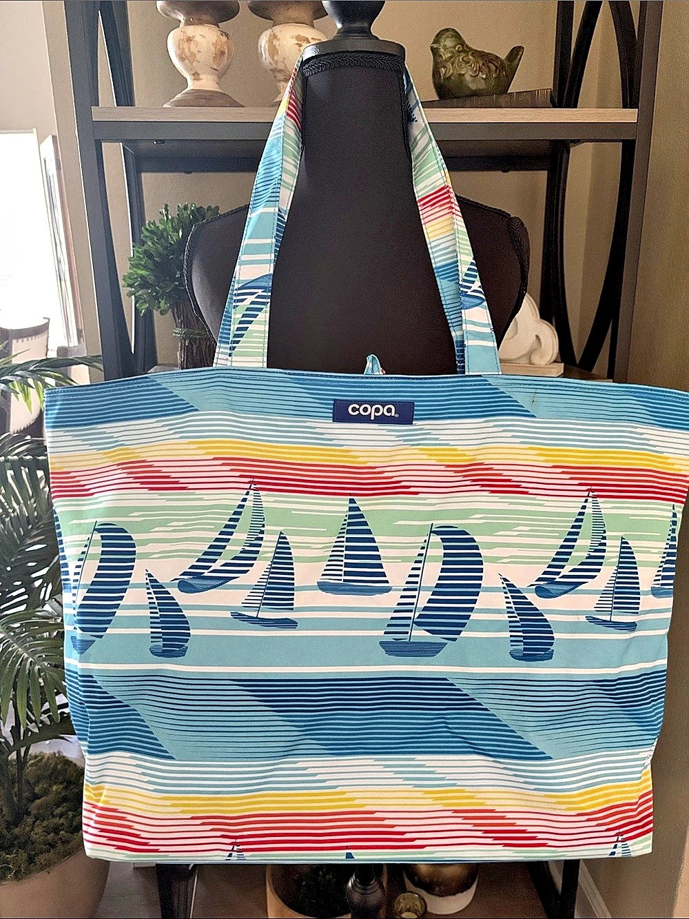 Copa Nautical Print Beach Tote in Blue & Red